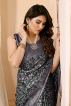 Aafreen Partywear Designer Grey Khadi Fancy Saree | Grocsy
