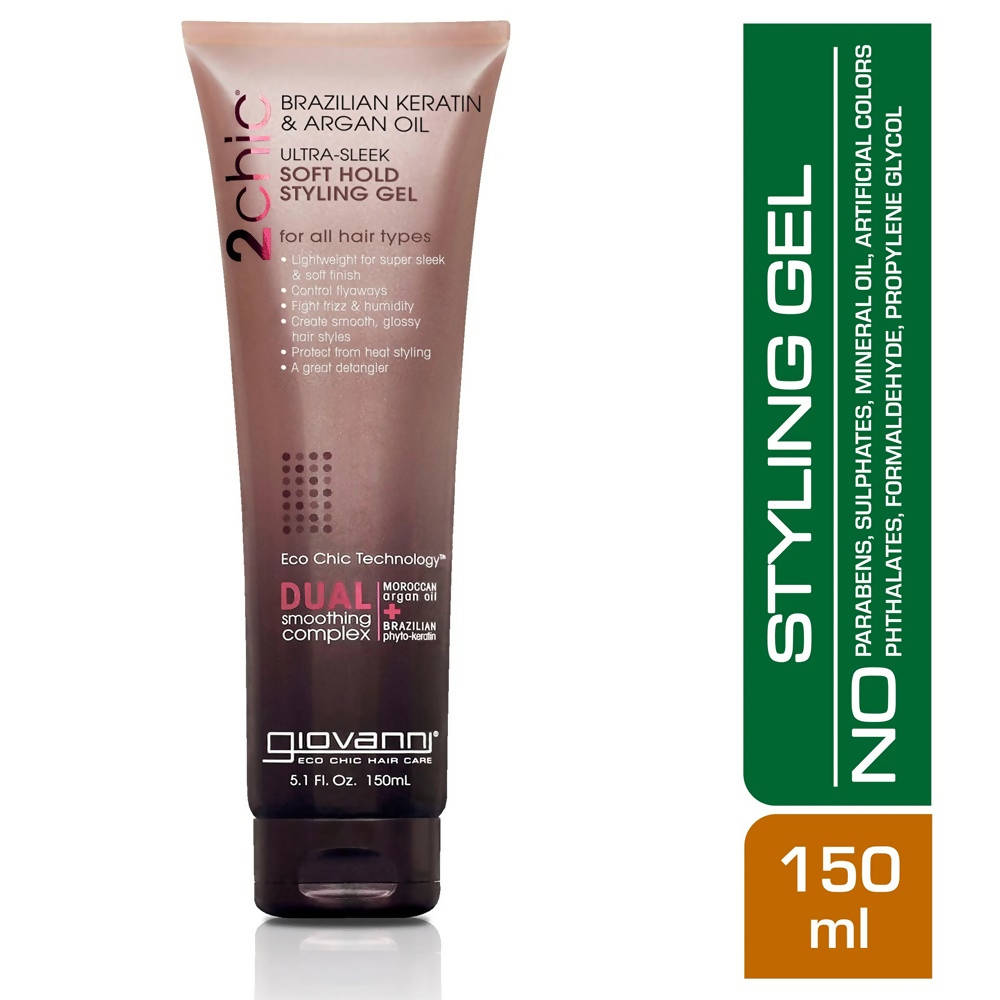 Giovanni Organic 2Chic Brazilian Keratin & Argan Oil Ultra-Sleek Soft Hold Styling Gel | Grocsy