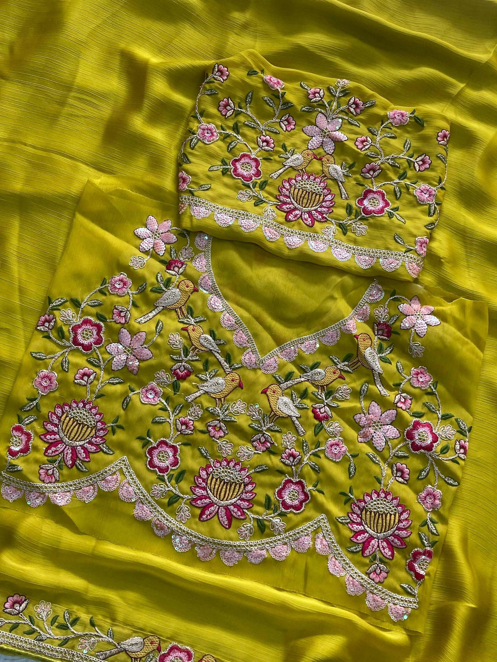 Teeya Creation New Trendy Party Wear Soft Satin Chiffon Saree-Yellow | Grocsy