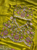 Teeya Creation New Trendy Party Wear Soft Satin Chiffon Saree-Yellow | Grocsy