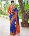 DEIANA'S Beautiful Designer Golden zari Soft Lichi Silk Saree - Royal Blue | Grocsy