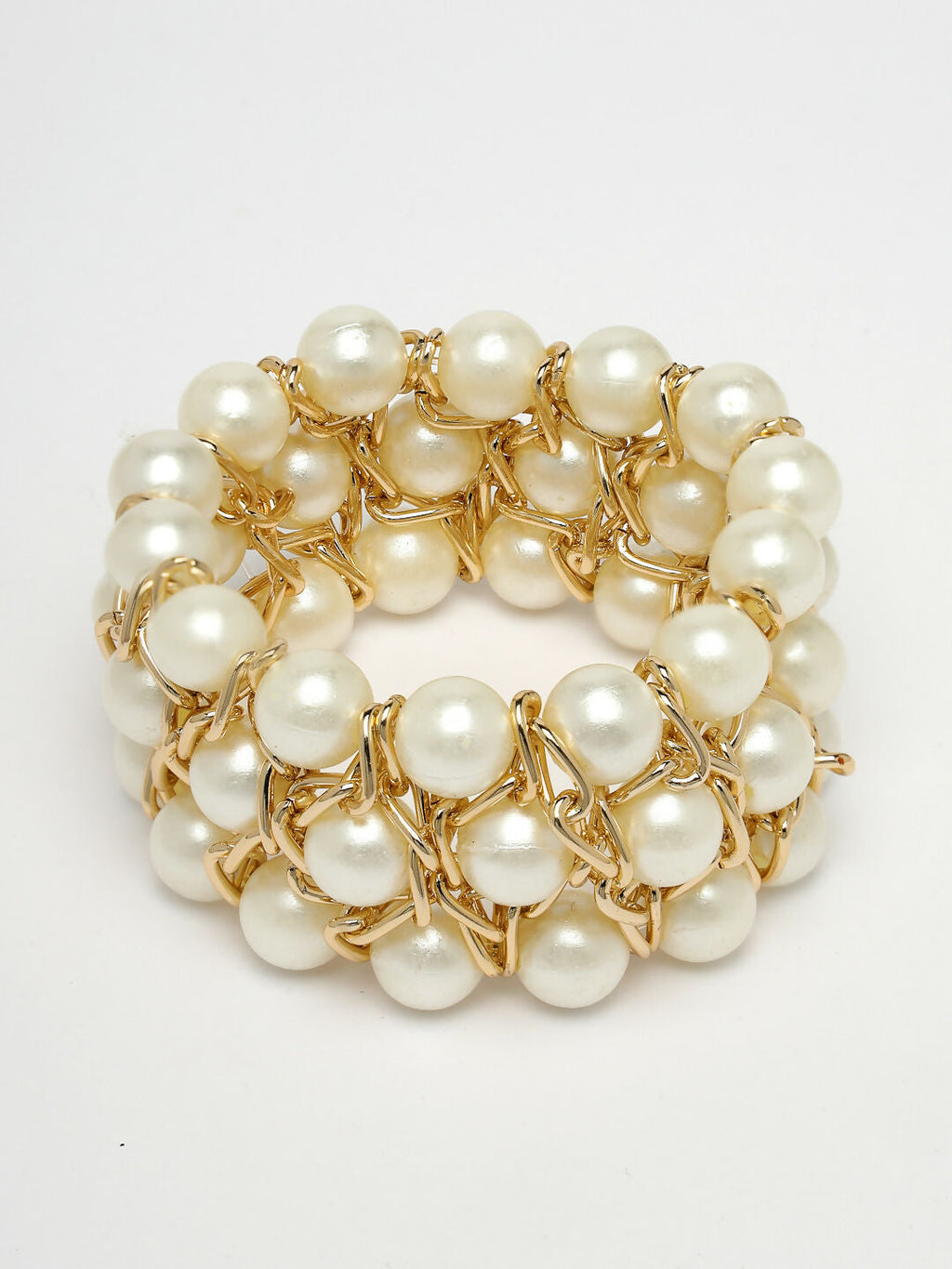 NVR Women White Beaded Elasticated Bracelet
