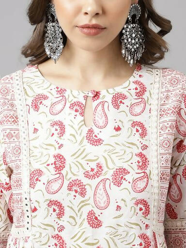 FIORRA Women's White Cotton A-line Kurta with Palazzo | Grocsy