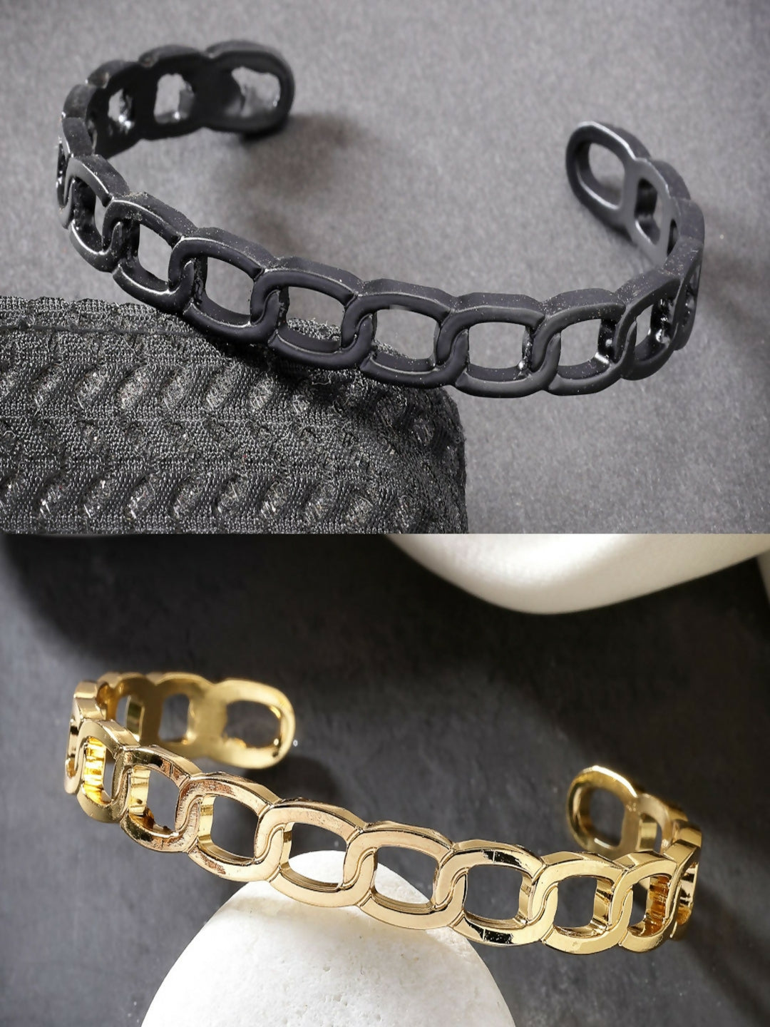 NVR Men's Set of 2 Gold & Black Rhodium-Plated Metal Cuff Bracelet
