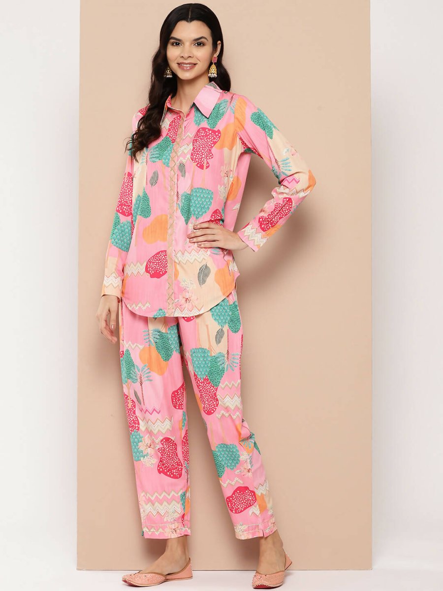 Ahalyaa Women's Traditional Wear Co-ods - Pink | Grocsy