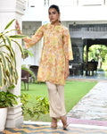 Vaasva Women's Lemon Yellow Organza Digital Printed Cord Set | Grocsy