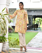 Vaasva Women's Lemon Yellow Organza Digital Printed Cord Set | Grocsy
