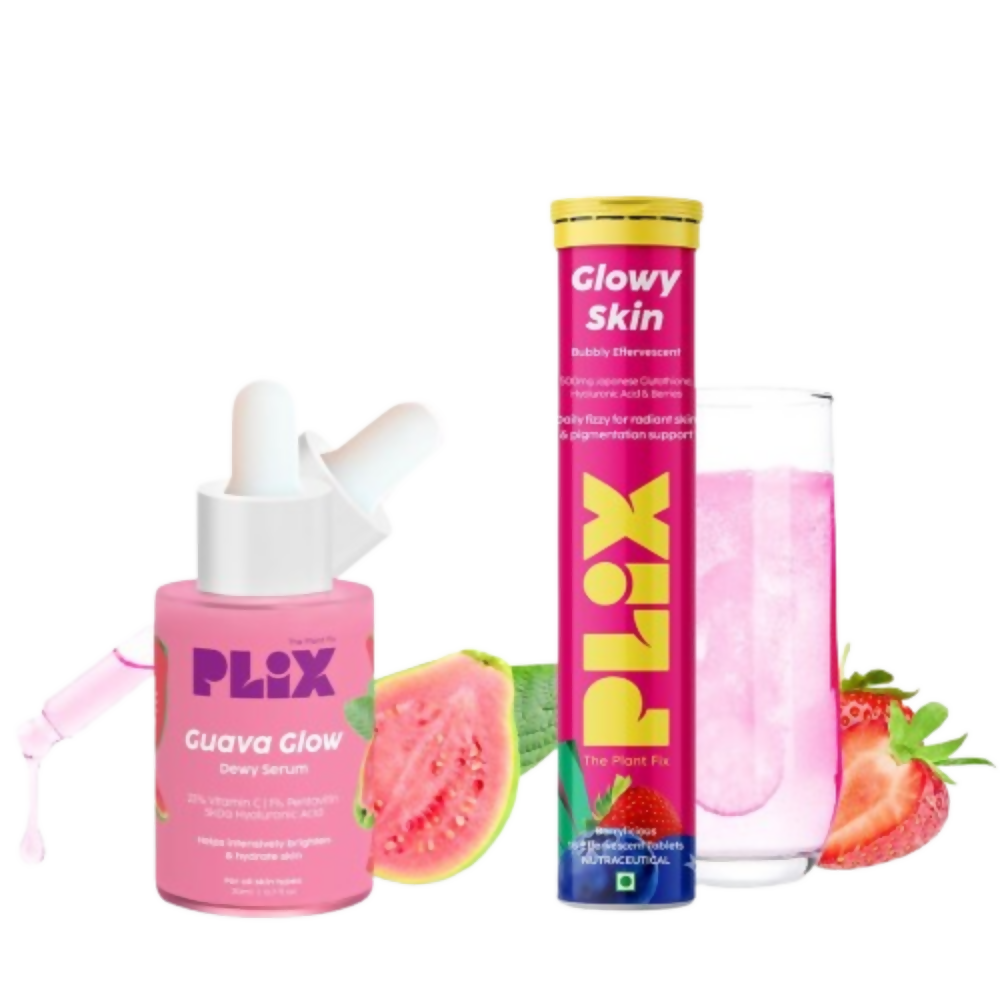 PLIX The Plant Fix Glutathione Skin Glow 15 Effervescent Tablets And Guava Serum | Grocsy