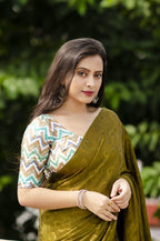 Mehndi Silk Blend Ethnic Motifs Saree with Unstitched Blouse - A2M | Grocsy