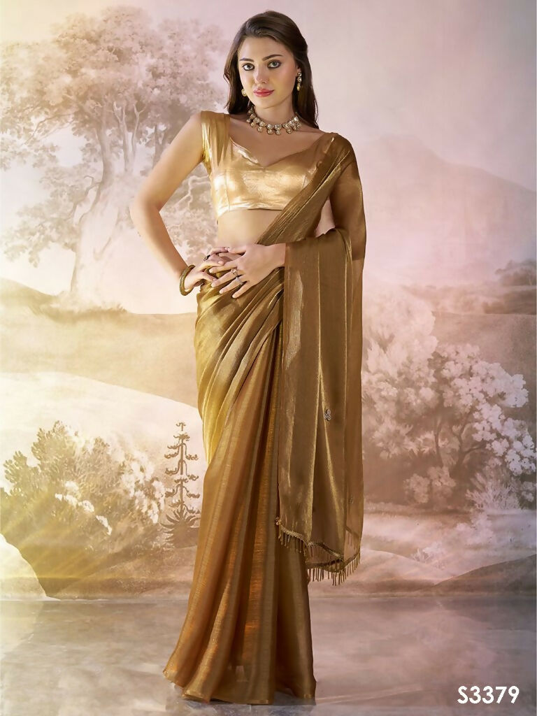 Brown Burberry Organza Solid Fancy Designer Saree - Nafisa | Grocsy