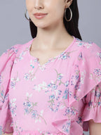 Myshka Women Pink Printed Fit and Flare Dress | Grocsy