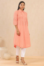 Juniper Womens Blush Pink Cotton Slub Solid Mid Length Shirt Dress With Lace Detailing | Grocsy