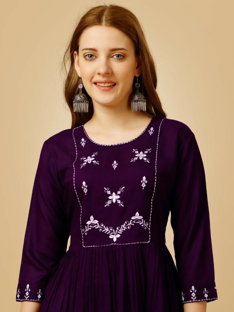 Jyoti Fashion Women's Purple Viscose Rayon Embroidered Casual Top | Grocsy