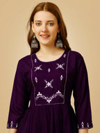 Jyoti Fashion Women's Purple Viscose Rayon Embroidered Casual Top | Grocsy