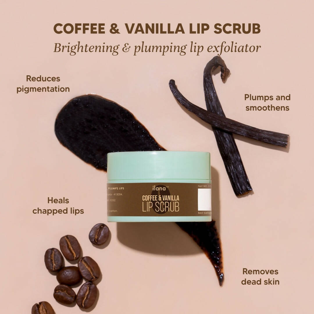 Ilana Lip Scrub - Brightening And Plumping Vegan Lip Exfoliator - Coffee & Vanilla | Grocsy