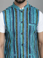 Even Apparels Nehru Jacket With Welt Pockets - Blue | Grocsy
