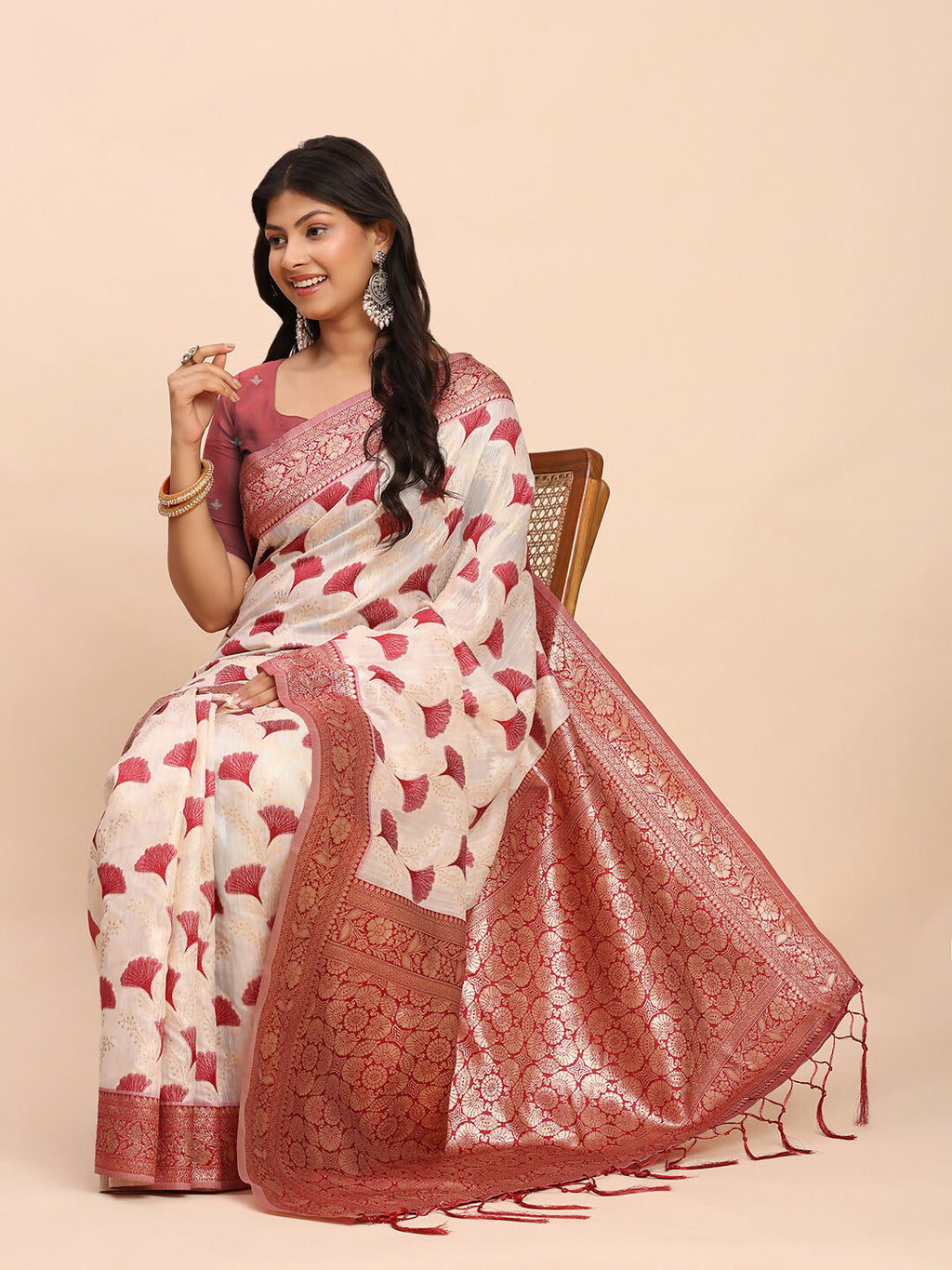 Shree Shyam Fashion Linen Cotton Maroon Saree | Grocsy