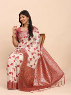 Shree Shyam Fashion Linen Cotton Maroon Saree | Grocsy