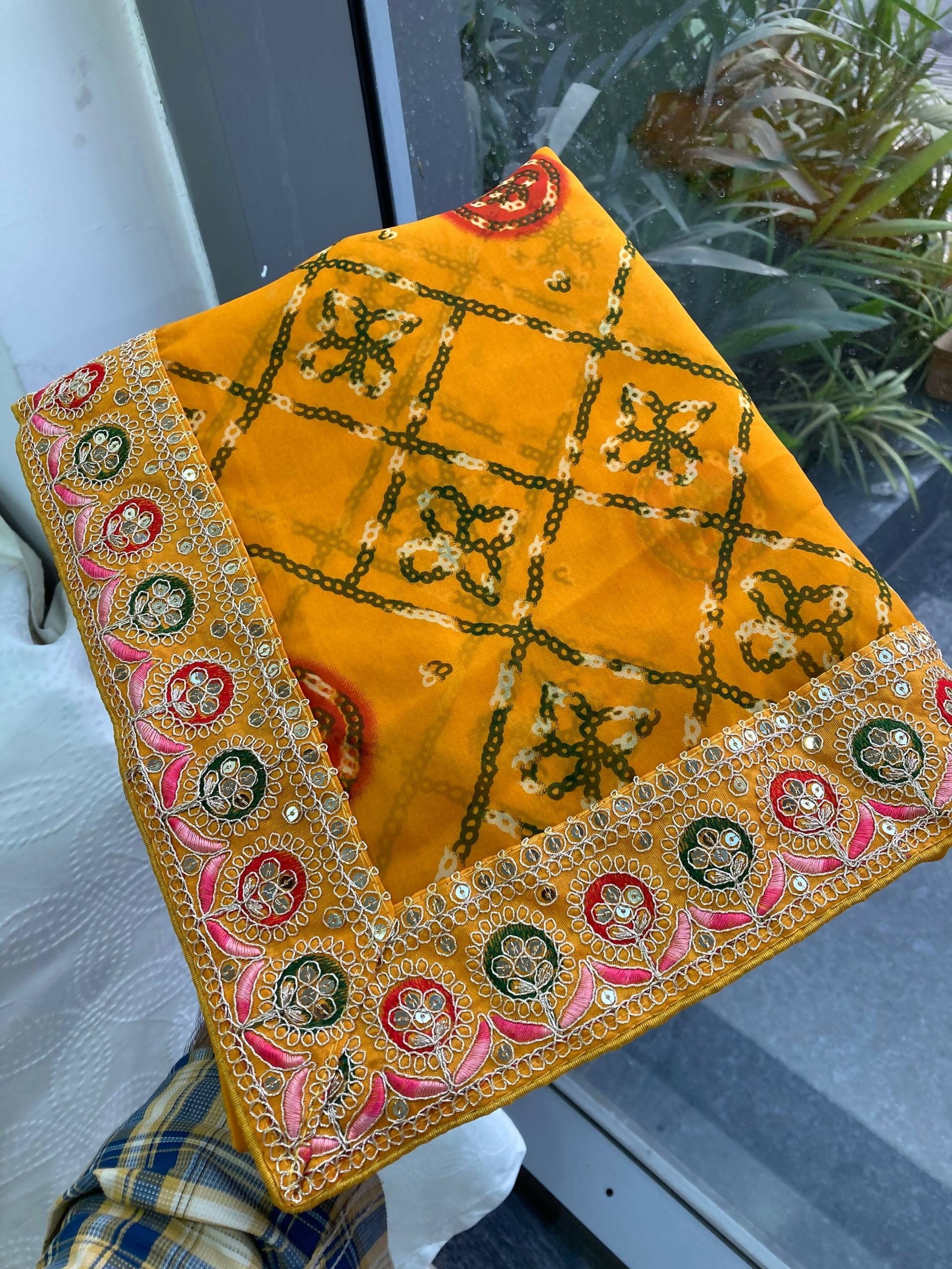 Teeya Creation Womens Stylish Simply Wedding Wear Georgette Saree-Yellow | Grocsy