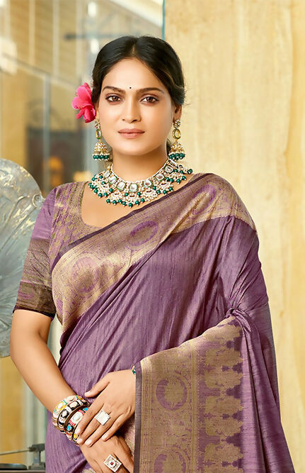 Sangam Prints Purple Assam Silk Woven Work Traditional Saree | Grocsy