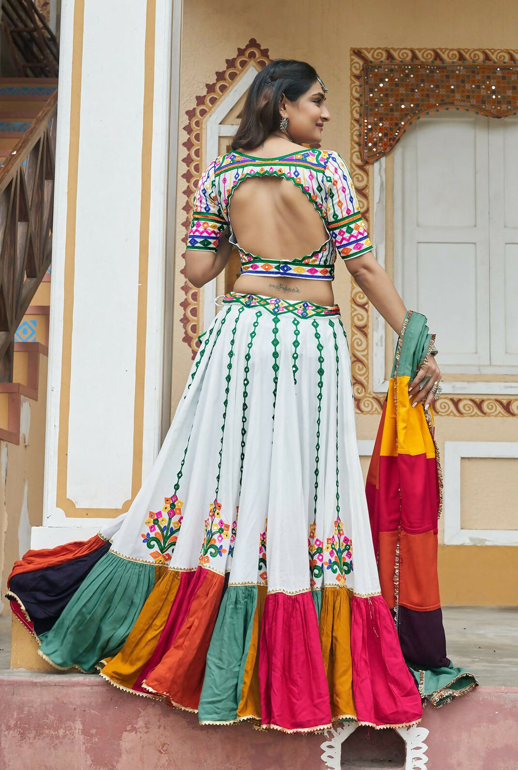 AI Fashion White Viscose Rayon Designer Navratri Lehenga Choli Collection | Grocsy