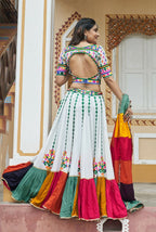 AI Fashion White Viscose Rayon Designer Navratri Lehenga Choli Collection | Grocsy