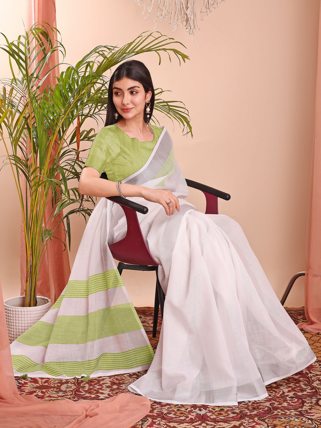Shree Shyam Fashion The White Loom White Linen Cotton Saree | Grocsy