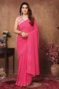 Partywear Designer Pink Georgette Fancy Saree - Satrangi | Grocsy