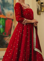 Teeya Creation Red Color Pure Vichitra Silk Embroidery Work Party Wear Gown | Grocsy
