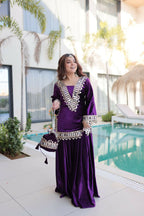 Joban Fashion Purple Velvet Embroidery Sequence Work Readymade Kurta Set | Grocsy