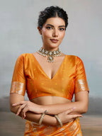 Shree Shyam Fashion Orange Silk Blend Saree | Grocsy
