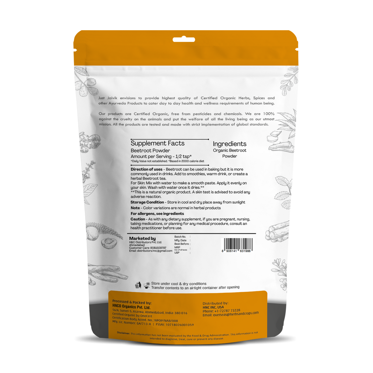 Just Jaivik Organic Beetroot Powder | Grocsy