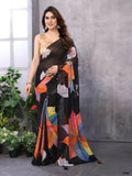 Partywear Designer Black Georgette Fancy Saree - Satrangi | Grocsy