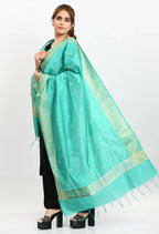 Mominos Fashion Moeza Women's Banarsi Silk Woven Design Sea Green Dupatta | Grocsy
