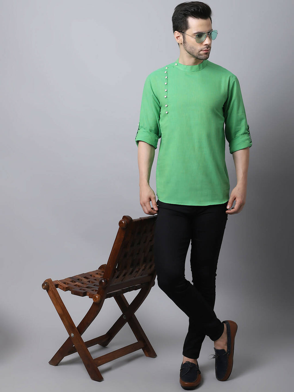 Even Apparels Green Pure Cotton Men's Kurta With Side Placket | Grocsy