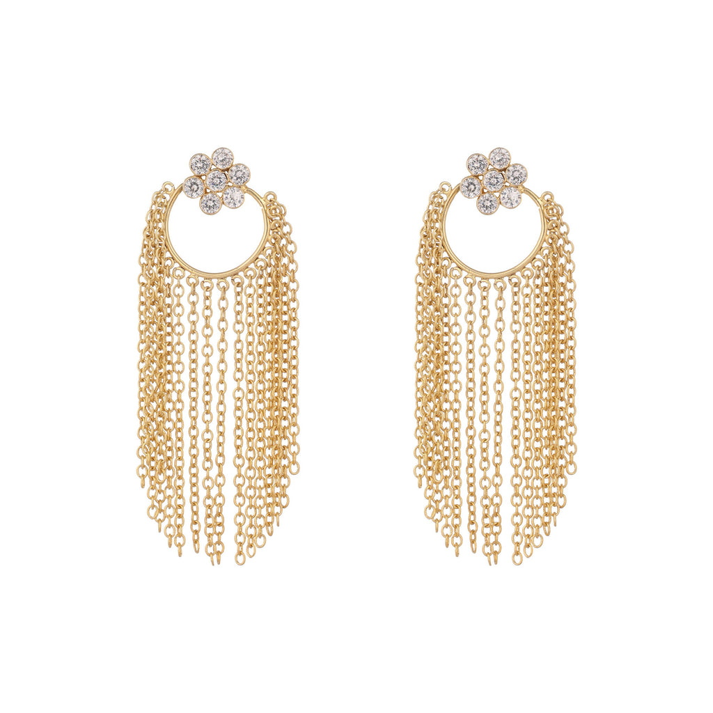 Nuyug 22K Gold Plated Crystal Studded Floral Stud Contemporary Dangler Earrings | Grocsy
