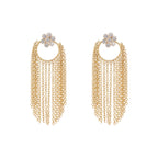 Nuyug 22K Gold Plated Crystal Studded Floral Stud Contemporary Dangler Earrings | Grocsy