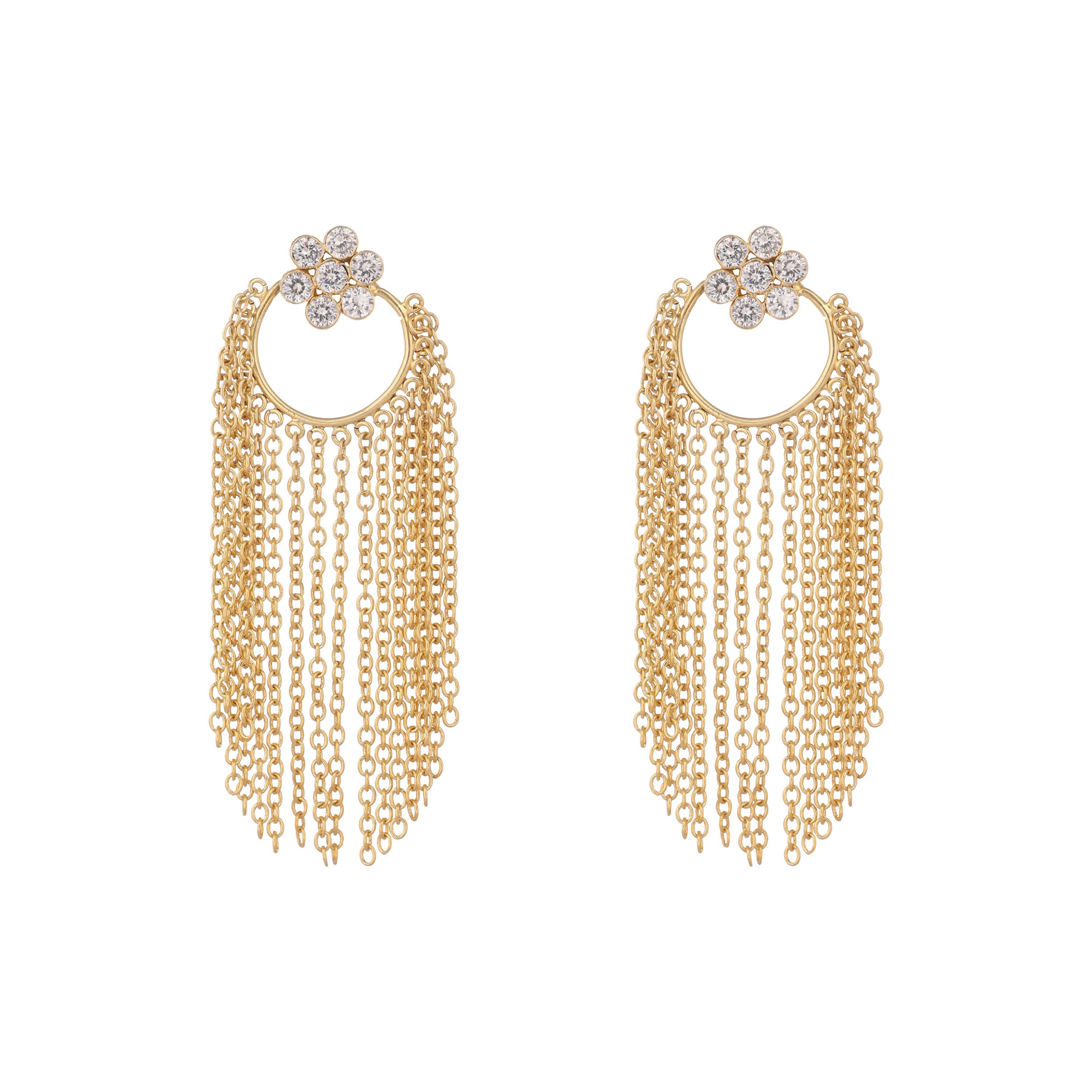 Nuyug 22K Gold Plated Crystal Studded Floral Stud Contemporary Dangler Earrings | Grocsy