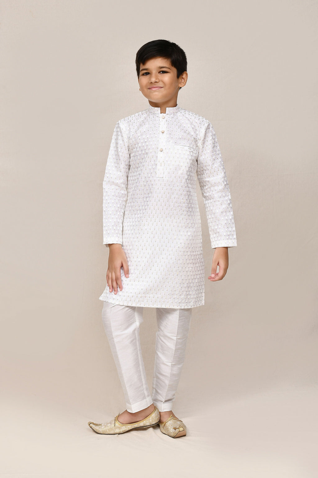 Joban Fashion Art Silk With Thread & Sequence Work White Kurta With Straight Fit Pant | Grocsy