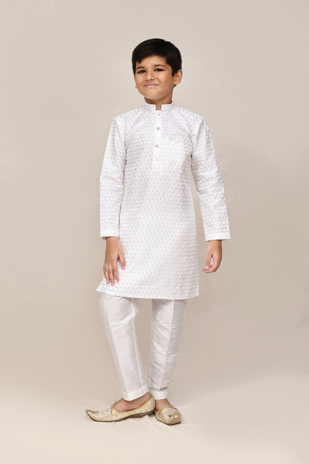 Joban Fashion Art Silk With Thread & Sequence Work White Kurta With Straight Fit Pant | Grocsy