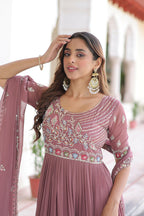 Joban Fashion Peach Readymade Kurta Set With Sequence embroidery Work | Grocsy