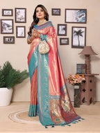 Aastha Fashion Pink Tissue Silk Weaving Saree | Grocsy