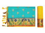 Mimosa Women's Turquoise Kanchipuram Silk Saree | Grocsy