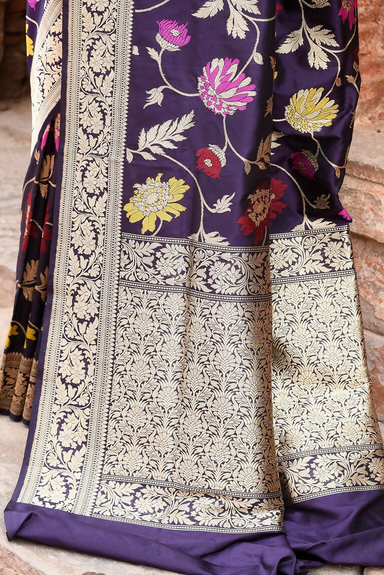 Joban Fashion Plum Purple Pure Katan Pure Handloom Banarasi Silk Saree | Grocsy