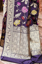 Joban Fashion Plum Purple Pure Katan Pure Handloom Banarasi Silk Saree | Grocsy