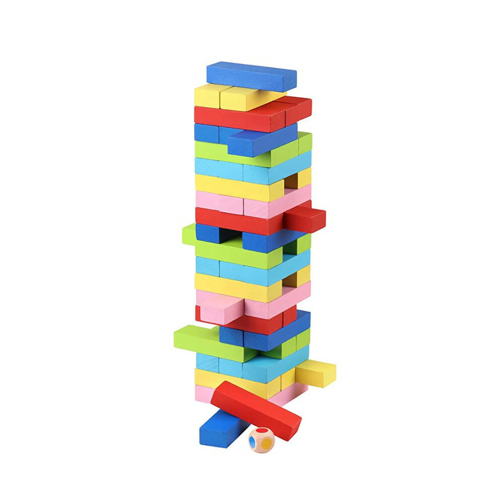 Skoodle Quest Stackrr Color Crash Tumbling Tower Game with 54 Precision Wooden Blocks of Premium Beachwood for Adults and Kids | Grocsy