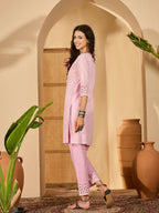 Joban Fashion Embroidery Pink Pure Cotton Cord Set | Grocsy