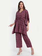 Alvano Printed Kaftan Kurti with Pant Set | Grocsy