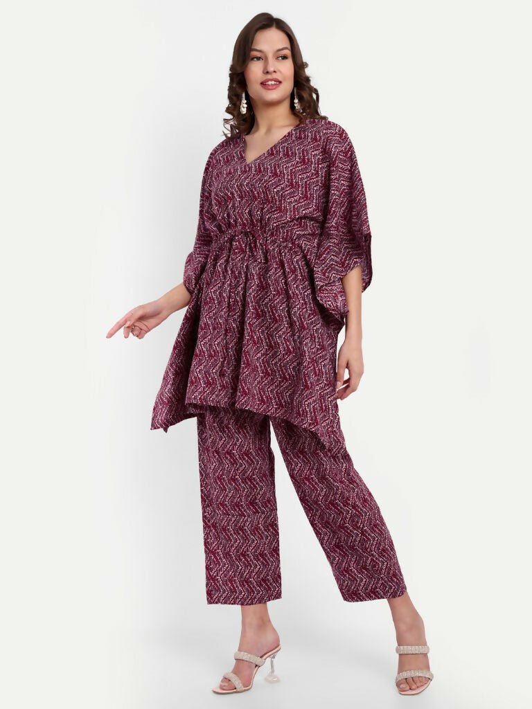 Alvano Printed Kaftan Kurti with Pant Set | Grocsy