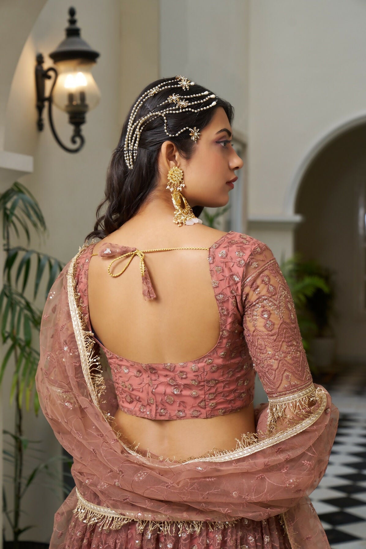 Eilara Glamorous Rust Butterfly Net With Tone To Tone Thread And Sequence Embroidered Work Lehenga Choli For Wedding | Grocsy